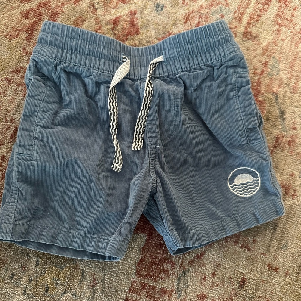 Blue Corduroy Shorts with Drawstring